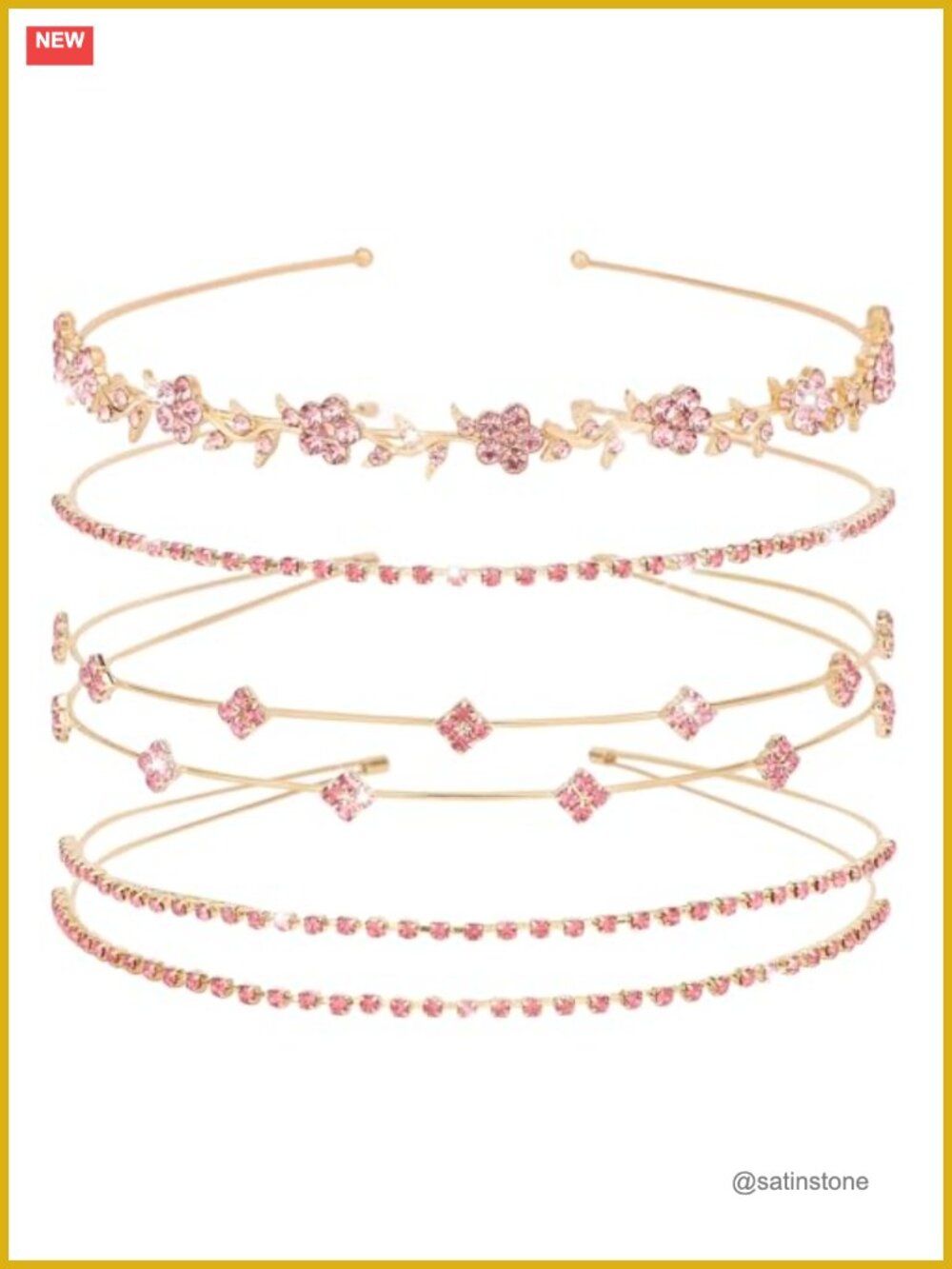 Gold Metal Rhinestone Headbands Set of 4 Elegant Hair Accessories